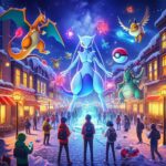 A vibrant and festive Pokémon GO scene for the Timeless Travels event (December 2023